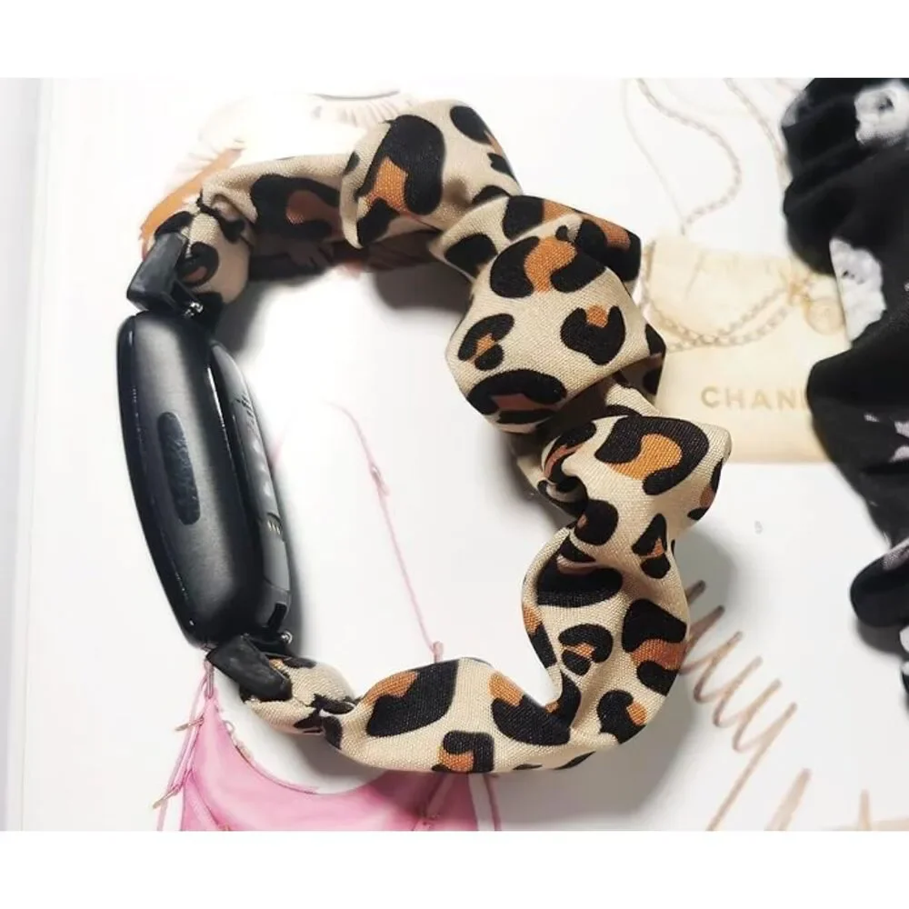 Stylish Black and Leopard Print Scrunchie Wristbands